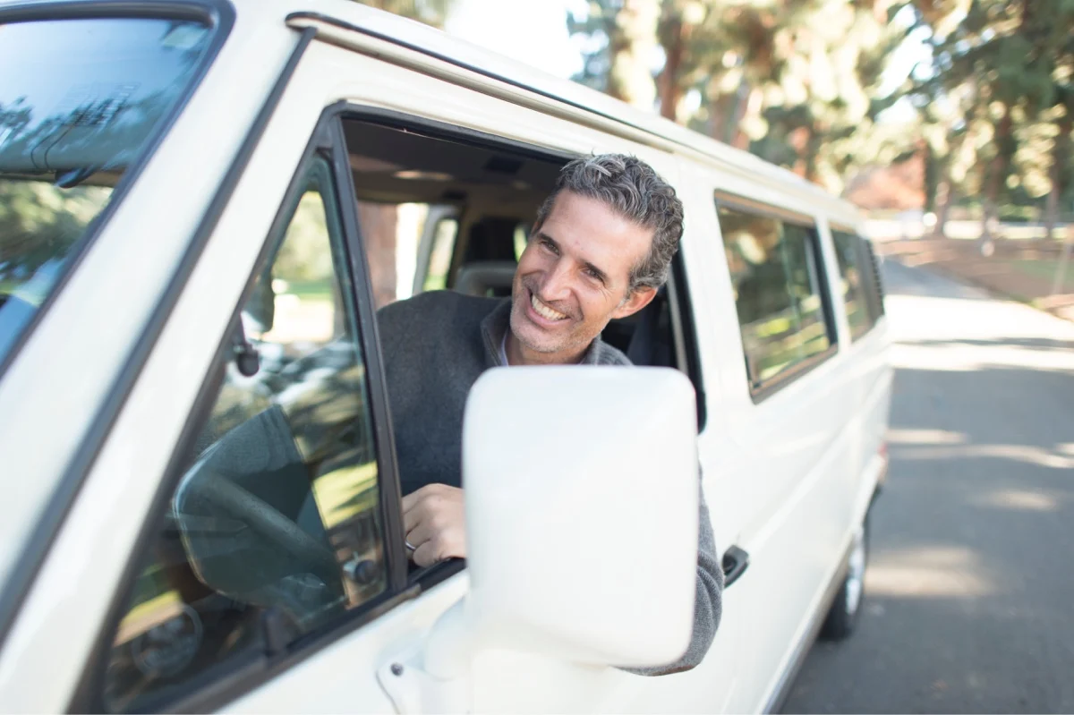 man in a van